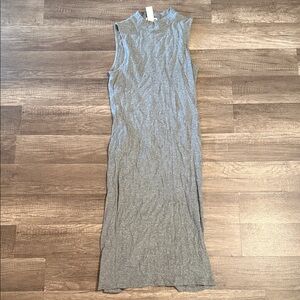 H&M Sleeveless Mock Neck Ribbed Midi Dress in Gray